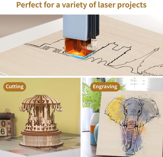 15 stuks 3mm multiplex platen 300x300x3mm Craft multiplex voor lasersnijden lasergraveren hout branden bouw model, 3mm Bass Wood Sheet 1/8 "x11.8 "x 11.8" Onbewerkt hout — afbeelding 2