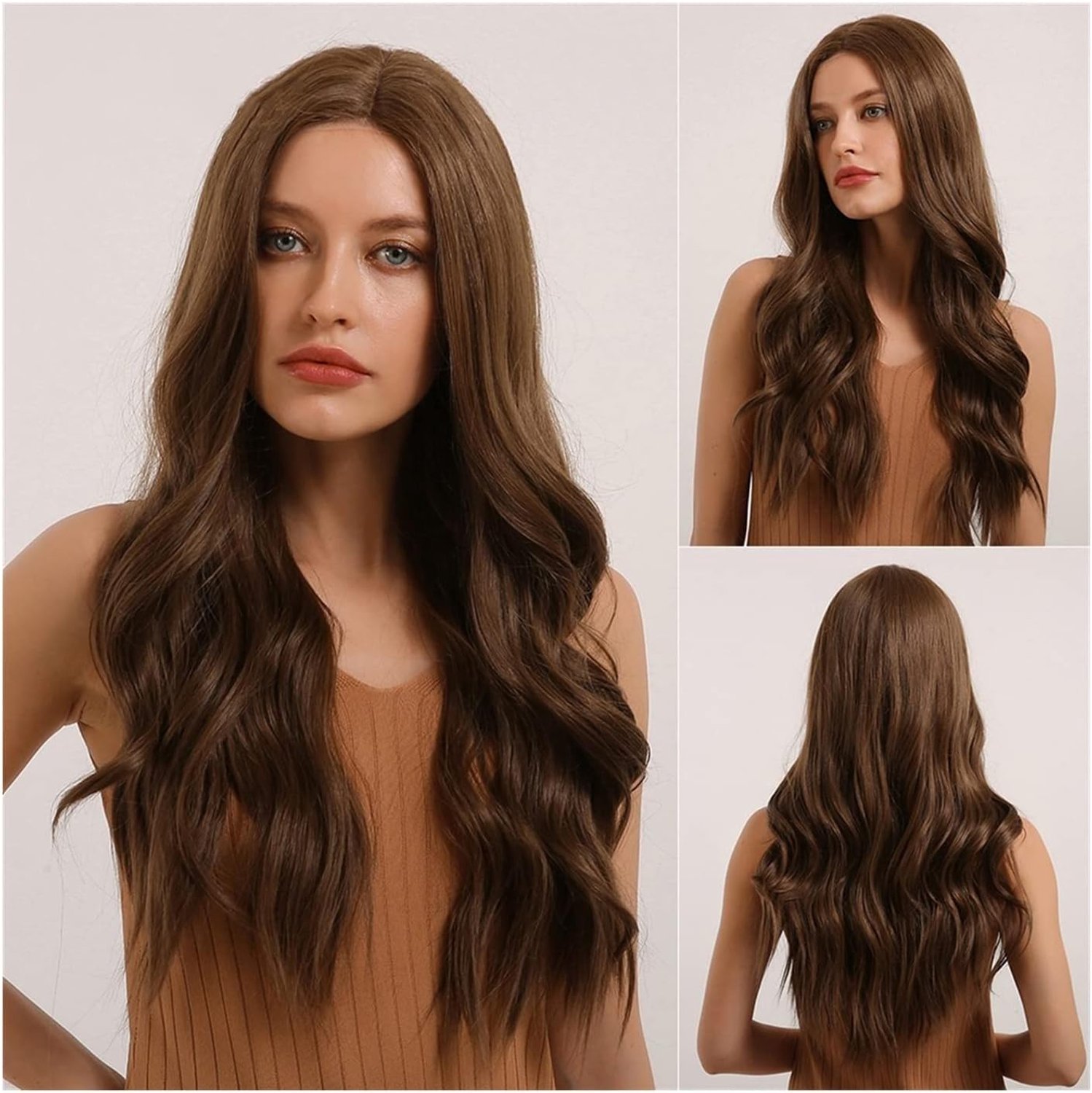 Blonde Pruik Kort 24 Inch Bruin Synthetische Pruik Voor Dames Lang Golvend Bruin Kanten Voorkant Pruik Middelste Stuk Pruik Synthetisch Hittebestendige Pruiken Dagelijks Feestgebruik Grijze Pruiken V