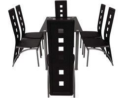 Supfine Eetkamerstoelen, set van 6, eetkamerstoelen met rugleuning, pvc-leer, woonkamerstoel voor keuken, eetkamer, tuin, 101,5 x 42 x 42,5 cm (6, zwart)