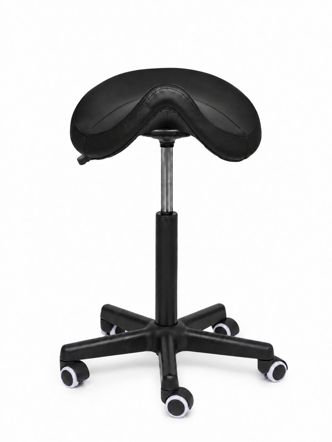 Ergonomische Zadelkruk Comfort Zwart op Wielen Laag (40-57cm) / Met voetsteun / Standaard wielen