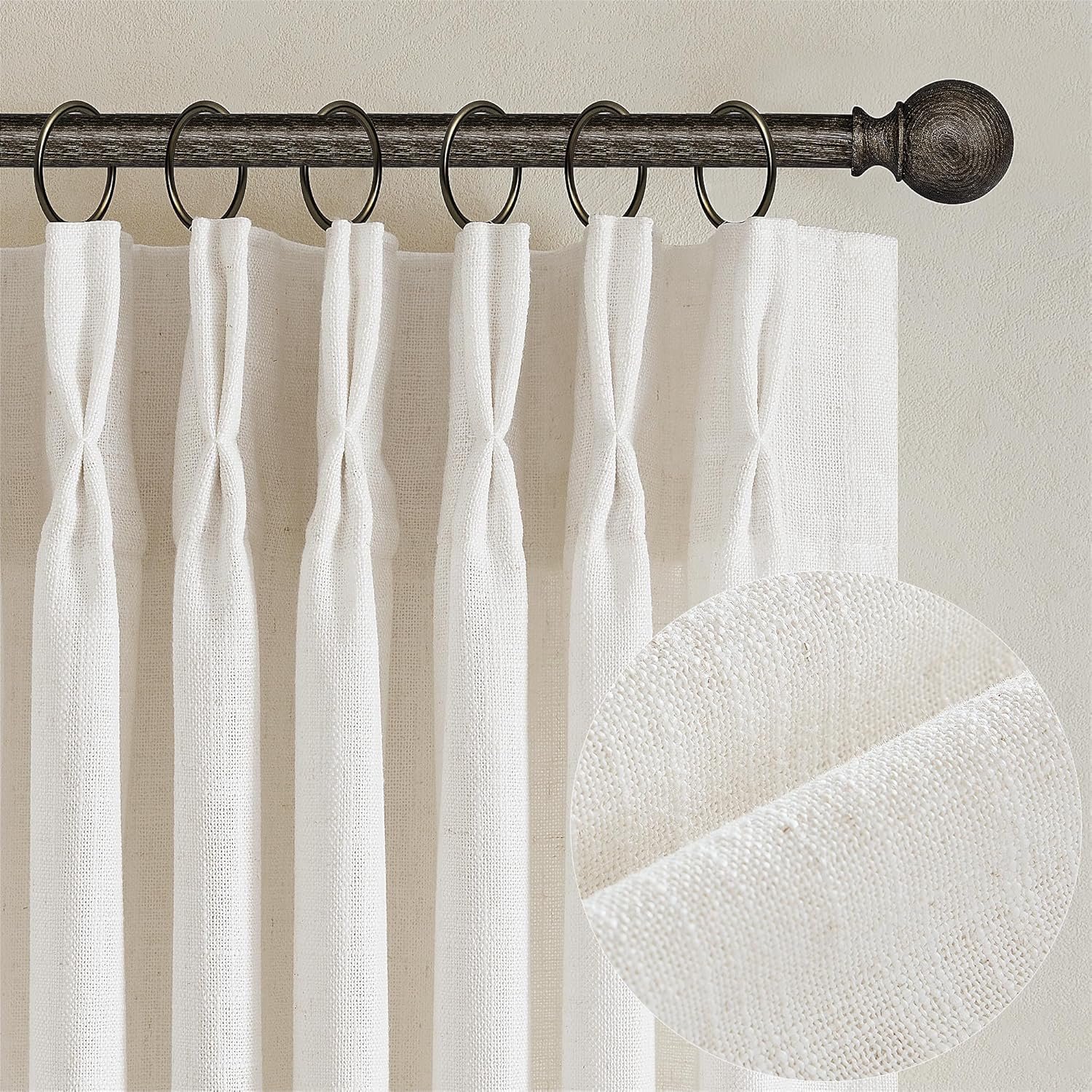 Natuurlijke knijpen geplooide linnen gordijnen 213 cm lengte 2 panelen voor woonkamer slaapkamer getextureerde crème ivoor berk semi-pure boho neutrale achterkant tab knijphaken ringen raamgordijn 213
