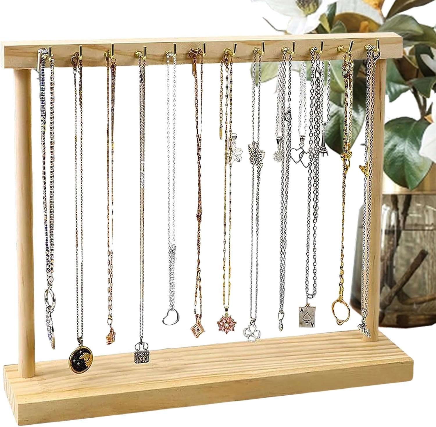 Sieraden Organizer Standaard Houten Rechthoekig Draagbaar Met 12 Haken