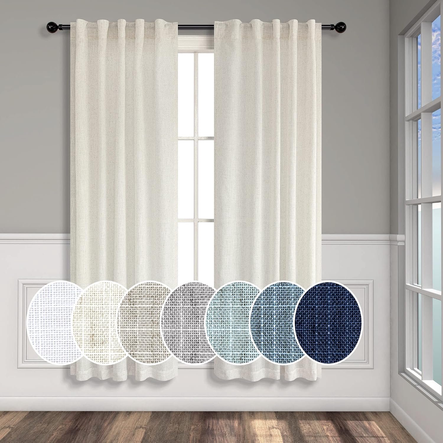 Natuurlijke linnen gordijnen 95 cm breed voor deur 2 panelen roedezak achterkant tab semi-pure neutrale crème gordijnen voor kleine ramen badkamer wasruimte smalle magere gordijnen gebroken wit 38 x