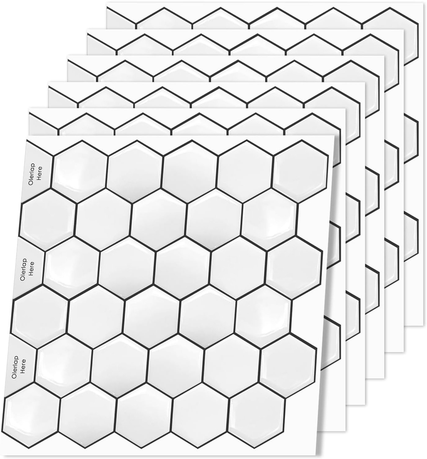 6 vinyltegels in honingraatvorm, zelfklevend, 30 x 15 cm, voor keuken en badkamer, wit
