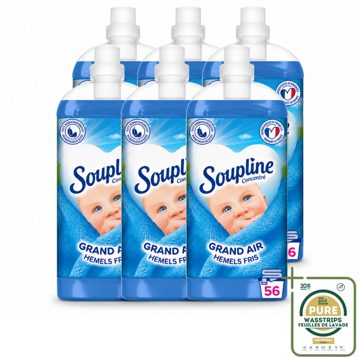 6 x Soupline - Wasverzachter - Hemels Fris - 1350 ml - Wasstrips - Wasverzachter - Frisheid - Zachte Kleding - Wasgoed - Wasmiddel