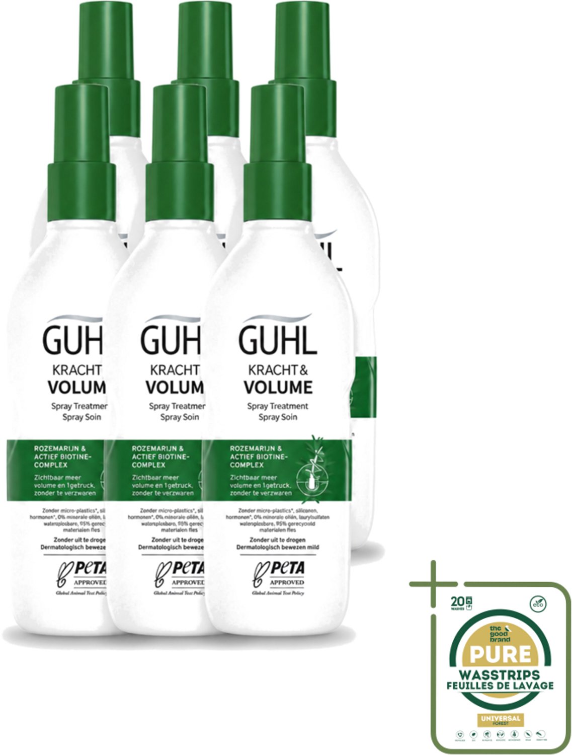 6 x Guhl – Spray Treatment – Kracht & Volume – 150 ml - Wasstrips - Haarversterking - Volumeboost - Kracht En Volume Spray - Haaruitval Voorkomen - Biotine Spray