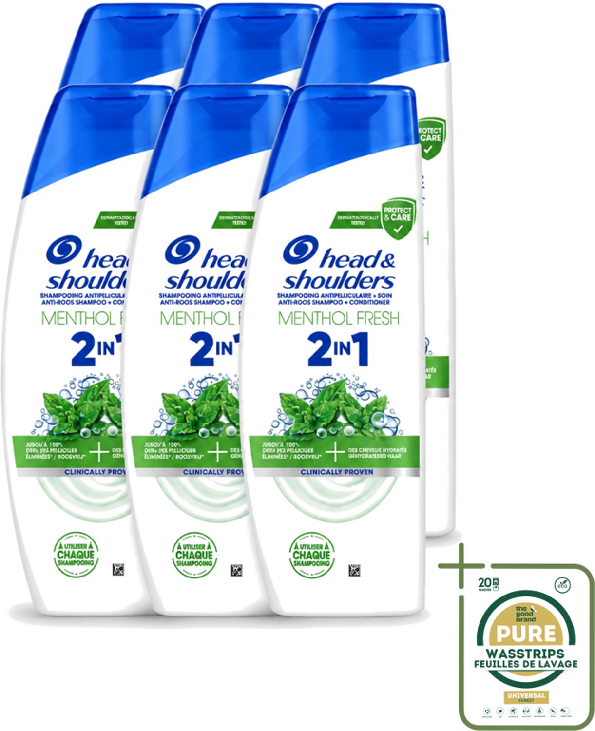 6 x Head & Shoulders – 2-in-1 – Menthol Fresh – 300 ml - Wasstrips - Anti-roos Shampoo - 2-in-1 Shampoo - Menthol Shampoo - Roosbestrijding - Verfrissende Shampoo