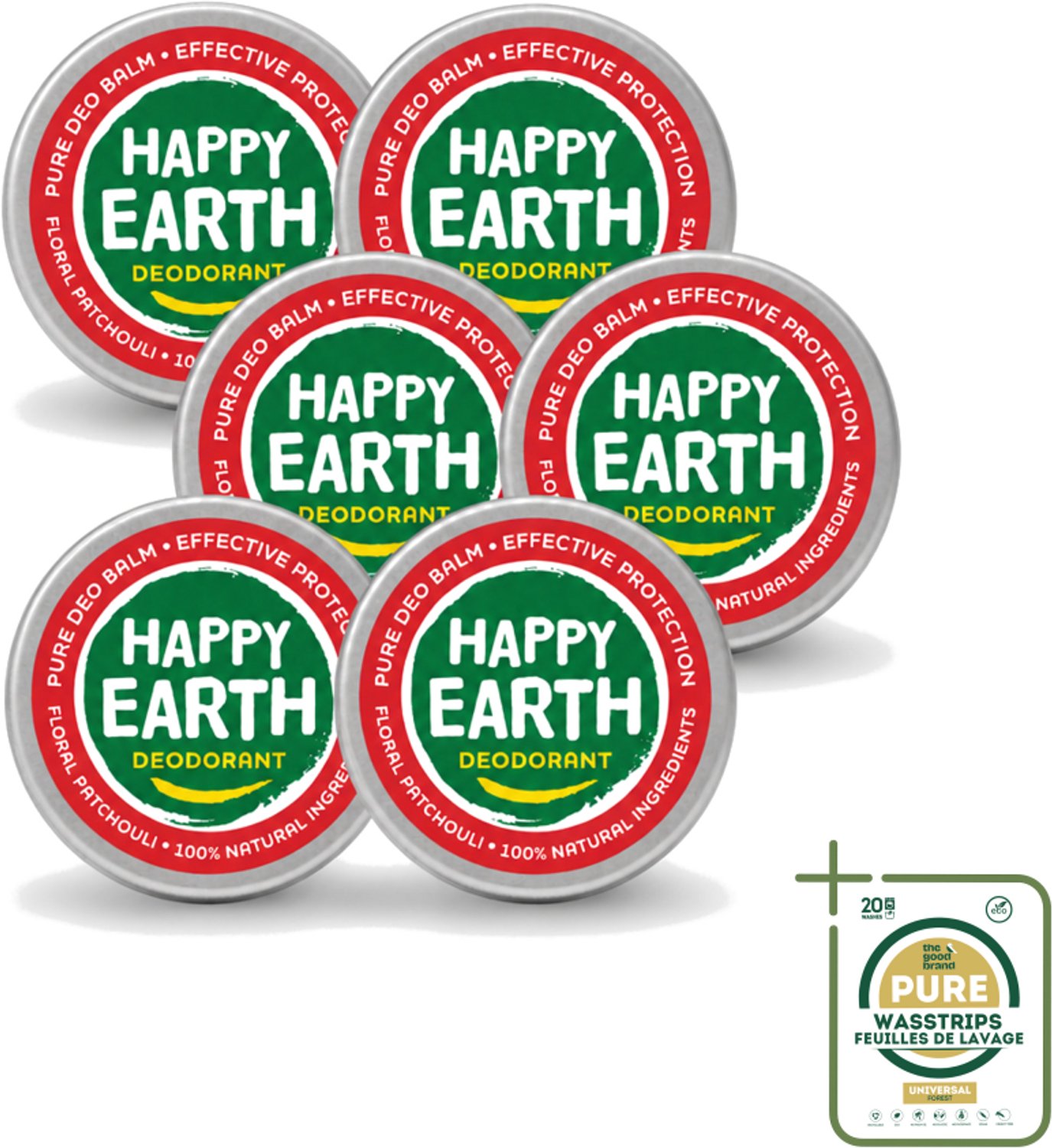 6 x Happy Earth – Deodorant Balm – 100% Natuurlijk Floral Patchouli – 45 g - 100% Natuurlijke Deodorant - Bloemige Geur - Patchouli - Huidvriendelijk - Anti-geur