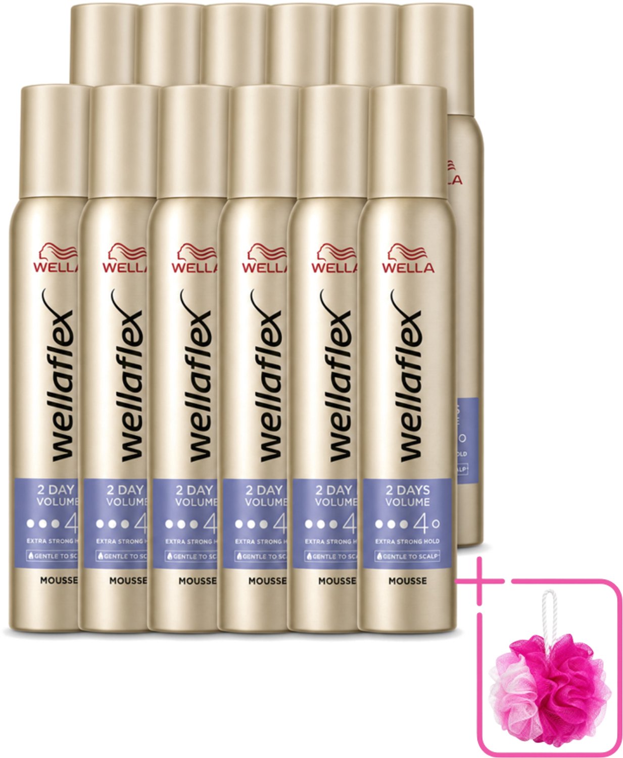 12 x Wella – Flex 2 Days Volume – Haarmousse – 200 ml - Bulkverpakking - 2 dagen volume - Douchemop - Haarmousse