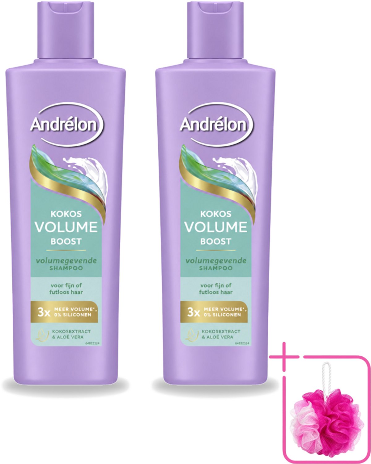 2 x Andrélon – Shampoo – Volume Boost – 250 ml - Bulkverpakking - Haar volume - Douchemop - Kokos shampoo