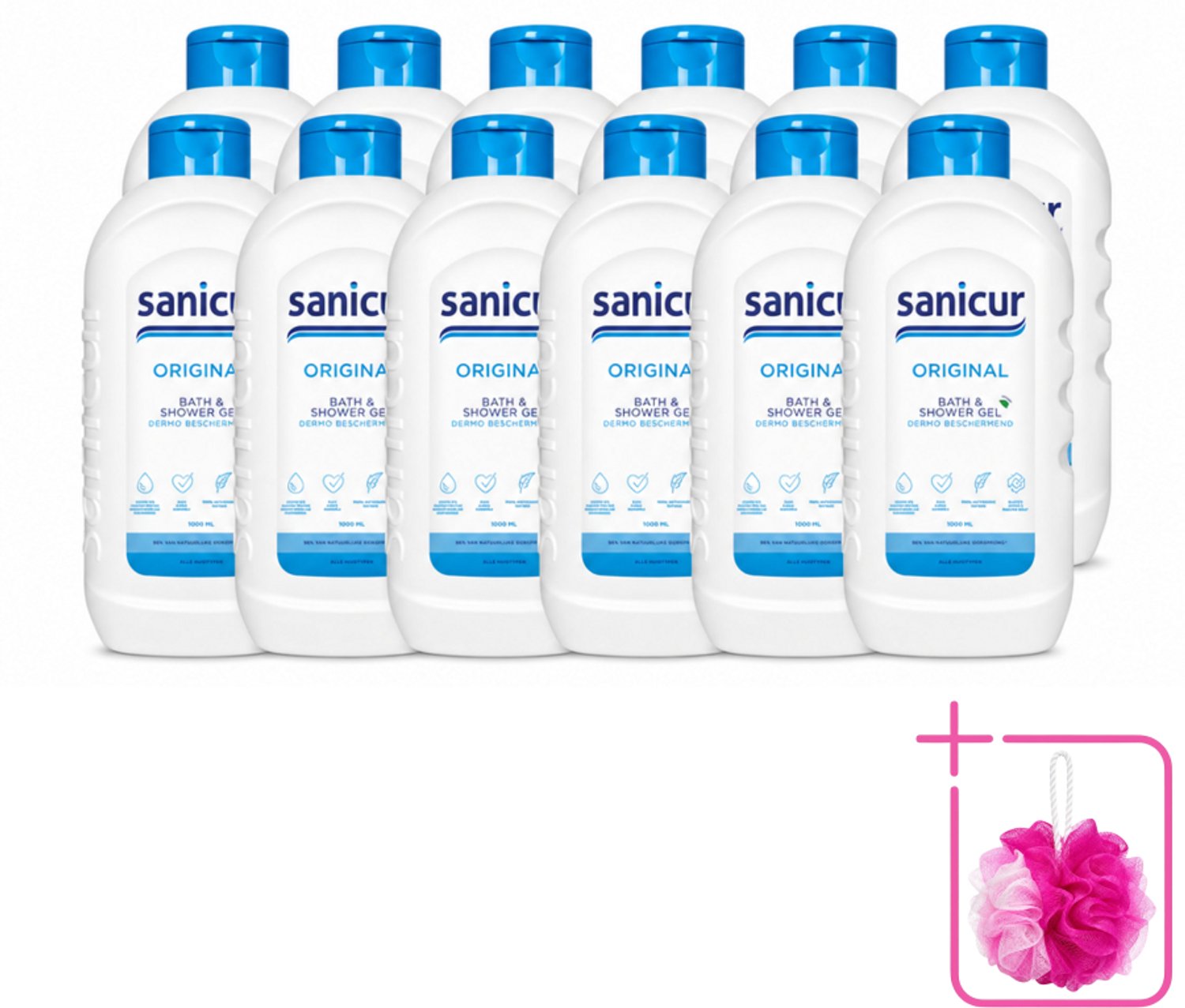 12 x Sanicur – Bad & Douchegel – Original – 1000 ml - Bulkverpakking - Bad en douche gel - Douchemop - Huidverzorging
