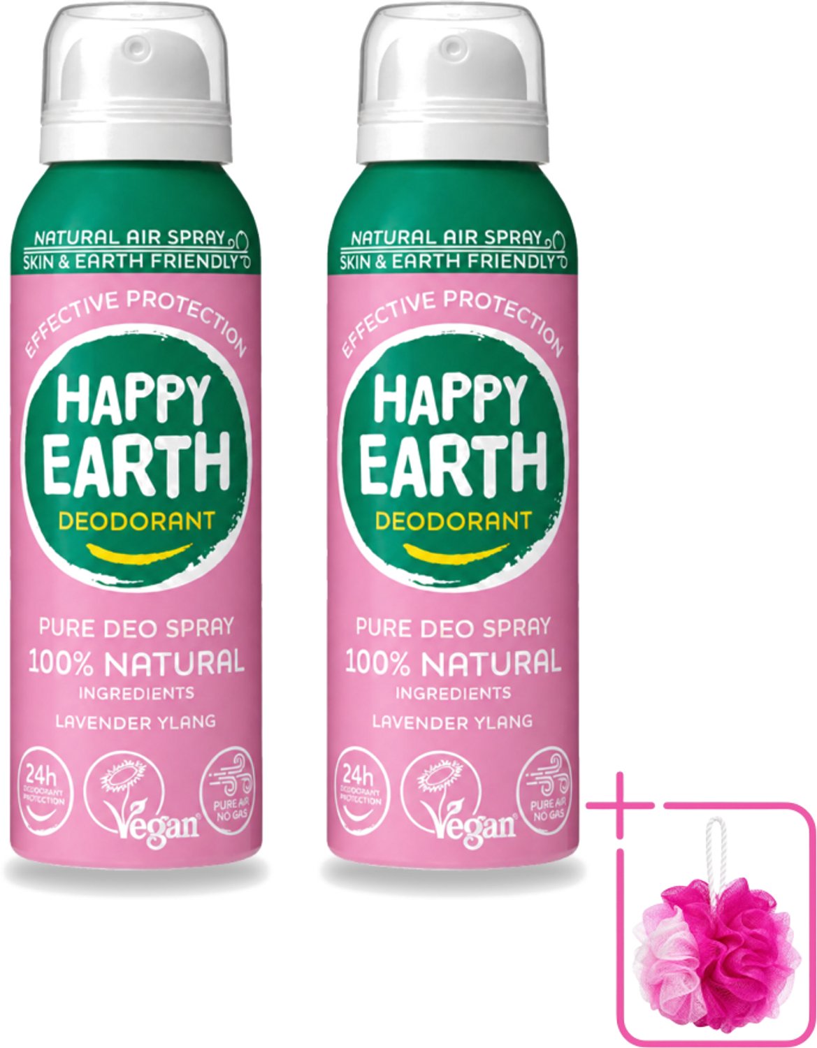 2 x Happy Earth – Deodorant Spray – 100% Natuurlijk Lavender Ylang – 100 ml - Bulkverpakking - Natuurlijke deodorant spray - Douchemop - Luchtdeodorant