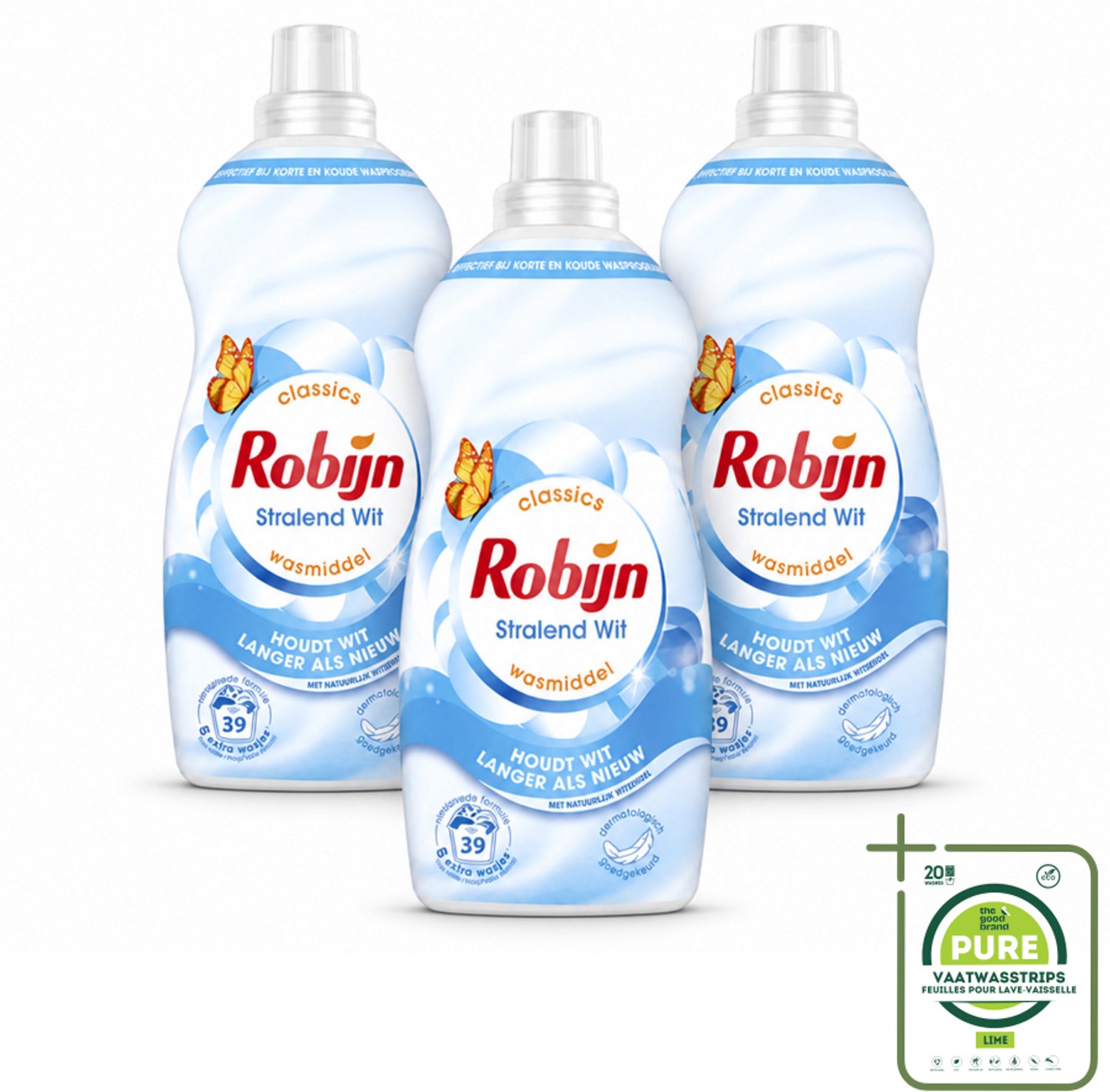 3 x Robijn – Vloeibaar Wasmiddel – Klein & Krachtig Stralend Wit – 1,19 L - Grootverpakking - Vaatwasstrips - Wit Wasmiddel - Wit En Licht Was - Wasmiddel Voor Wit - Wasmiddel Tegen Waas - Wasmiddel Tegen Vergeling