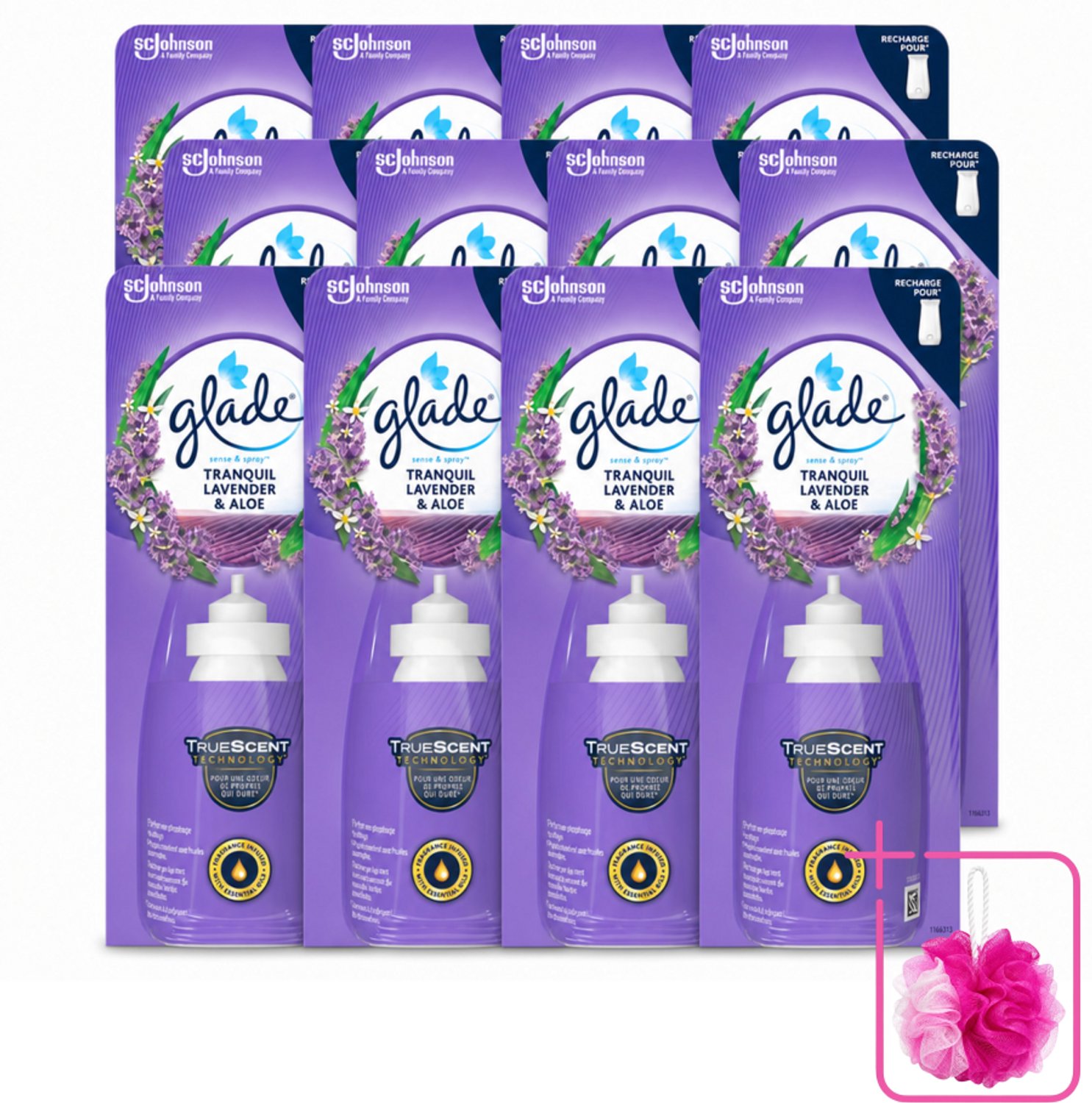 12 x Glade - Sense & Spray Navulling - Tranquil Lavender & Aloë - 18 ml - Bulkverpakking - Geur - Douchemop - Rust