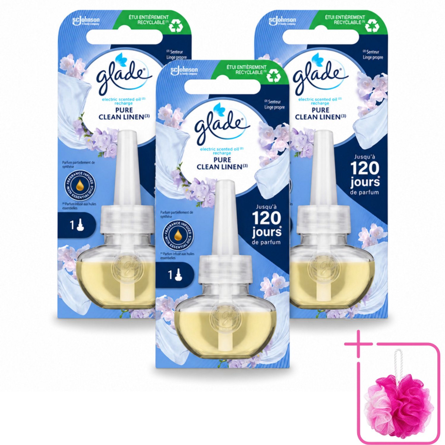 3 x Glade - Navulling Elektrische Olie - Pure Clean Linen - Zonder Houder - Bulkverpakking - Geur - Douchemop - Linen