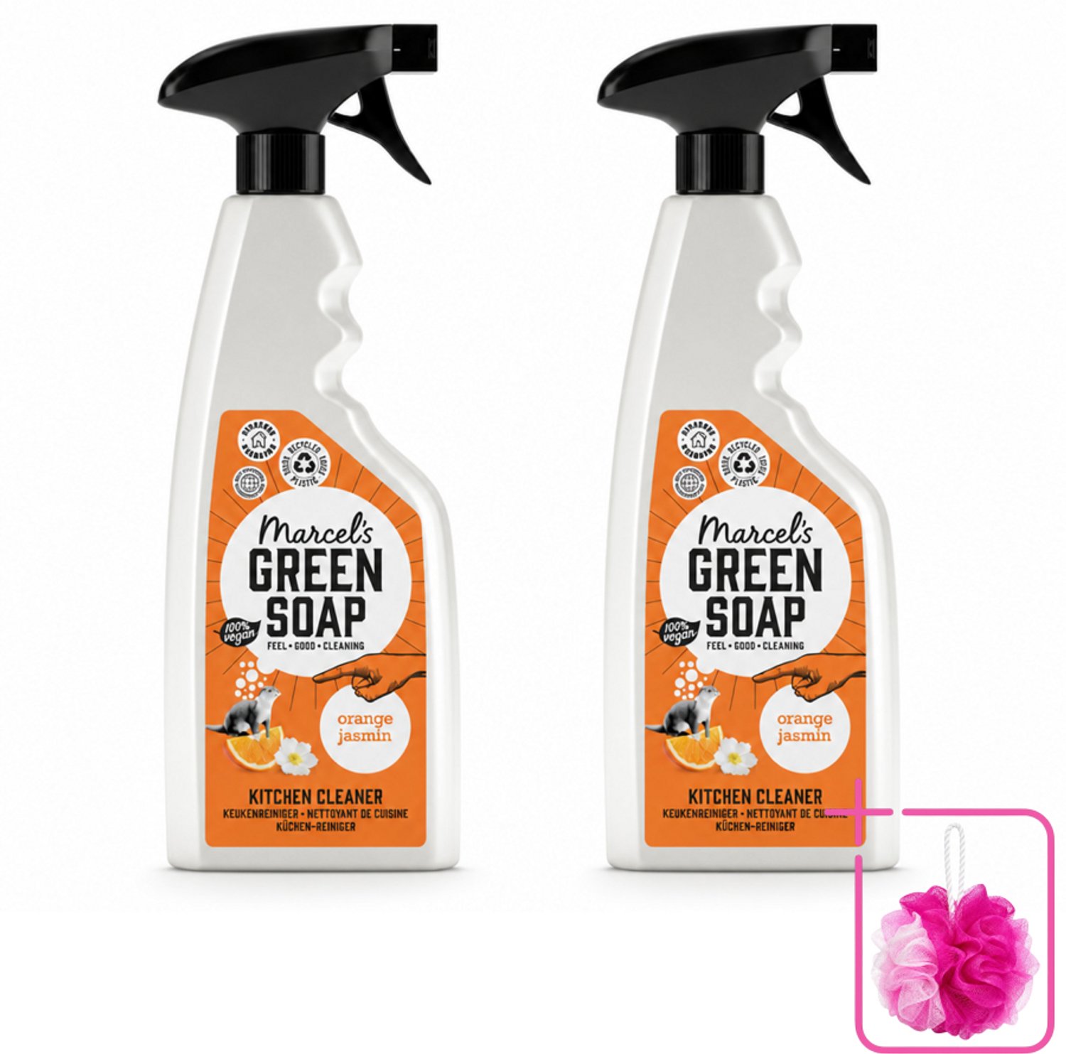 2 x Marcel's Green Soap - Keukenreiniger - Sinaasappel & Jasmijn - Tegen vet & vuil - 500 ml - Bulkverpakking - Keukenreiniger - Douchemop - Vet verwijderen