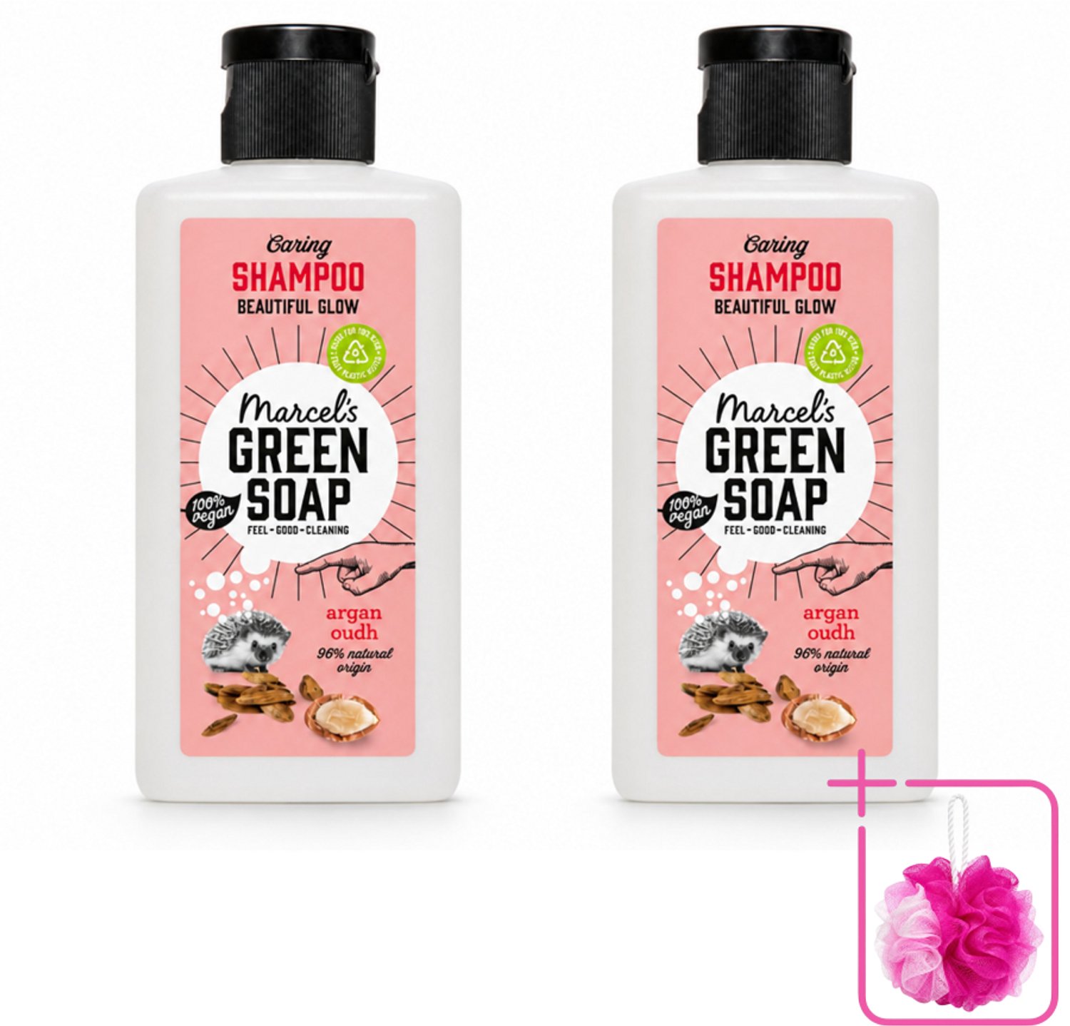 2 x Marcel's Green Soap - Shampoo - Caring Argan & Oudh - Milde verzorging - 100 ml - Bulkverpakking - Zachte shampoo - Douchemop - Natuurlijke verzorging