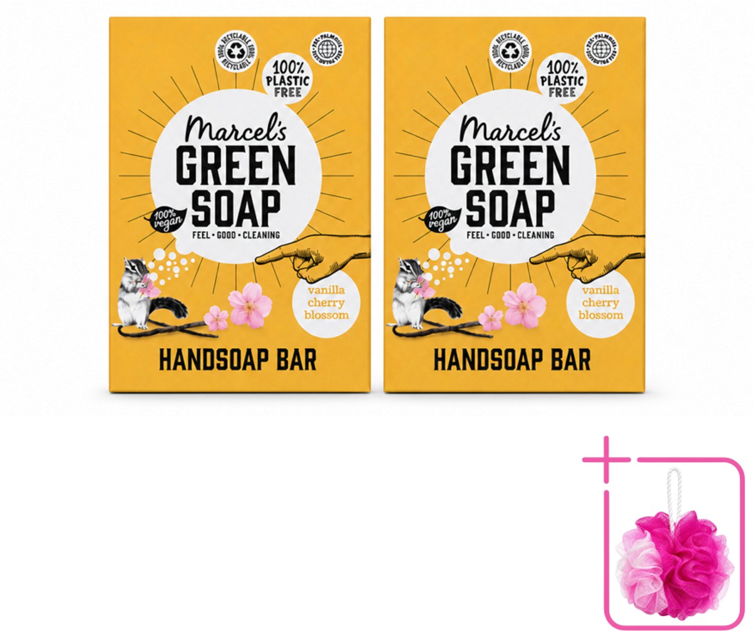 2 x Marcel's Green Soap - Handzeep Bar - Vanille & Cherry Blossom - Krachtige werking - 90 gr - Bulkverpakking - Handzeep bar - Douchemop - Plasticvrije handzeep