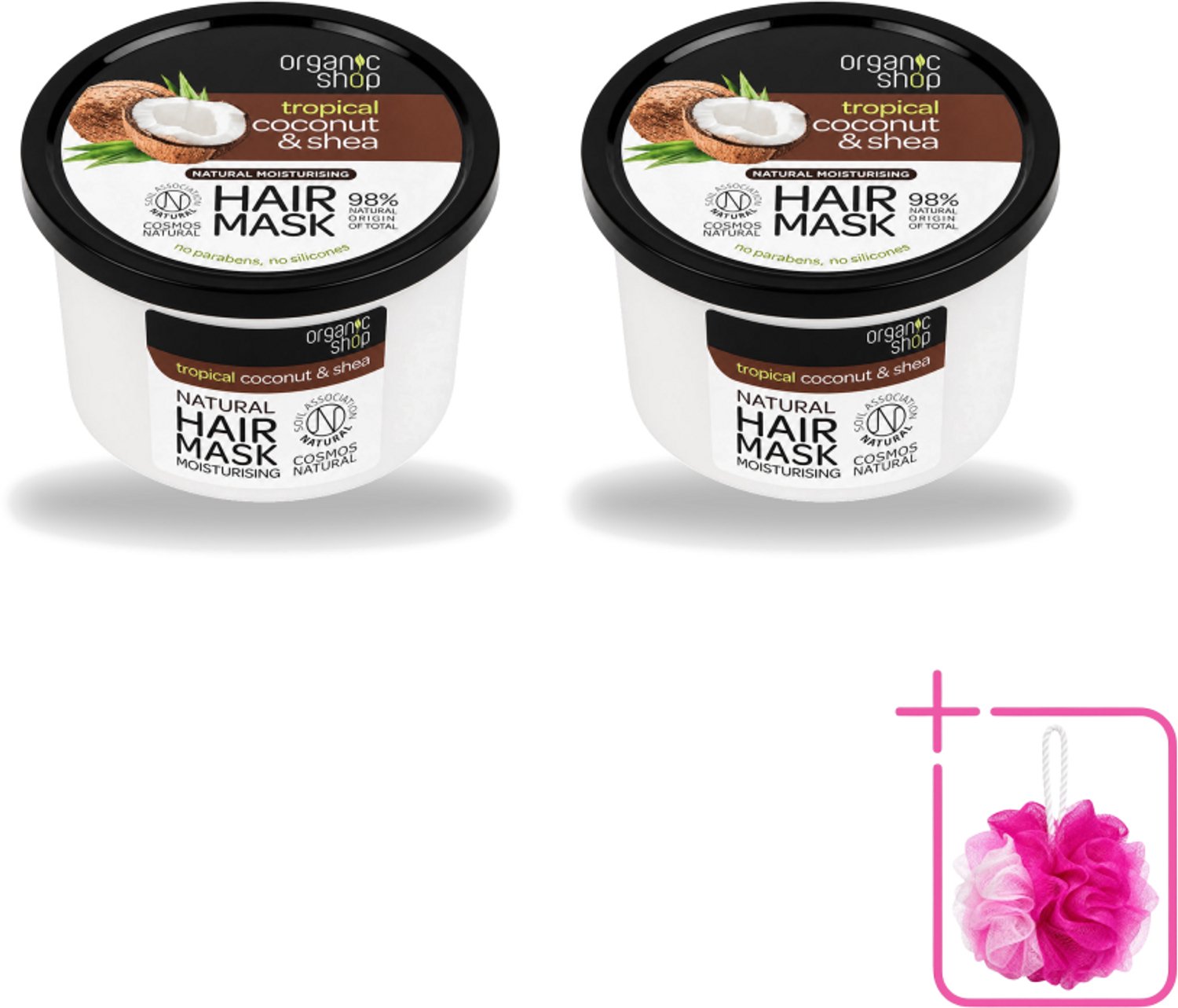 2 x Organic Shop - Haarmasker Coconut & Shea - Verzorgend en Voedend - 250 ml - Bulkverpakking - Haarmasker - Douchemop - Kokosnoot
