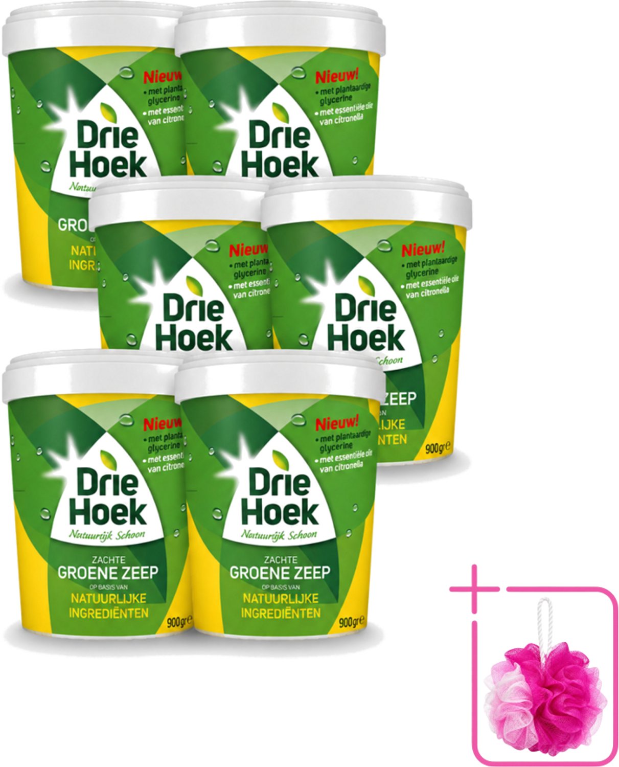 6 x Driehoek – Zachte Zeep – Groene Zeep – 900 gr - Bulkverpakking - Natuurlijke zeep - Douchemop - Reinigingsmiddel