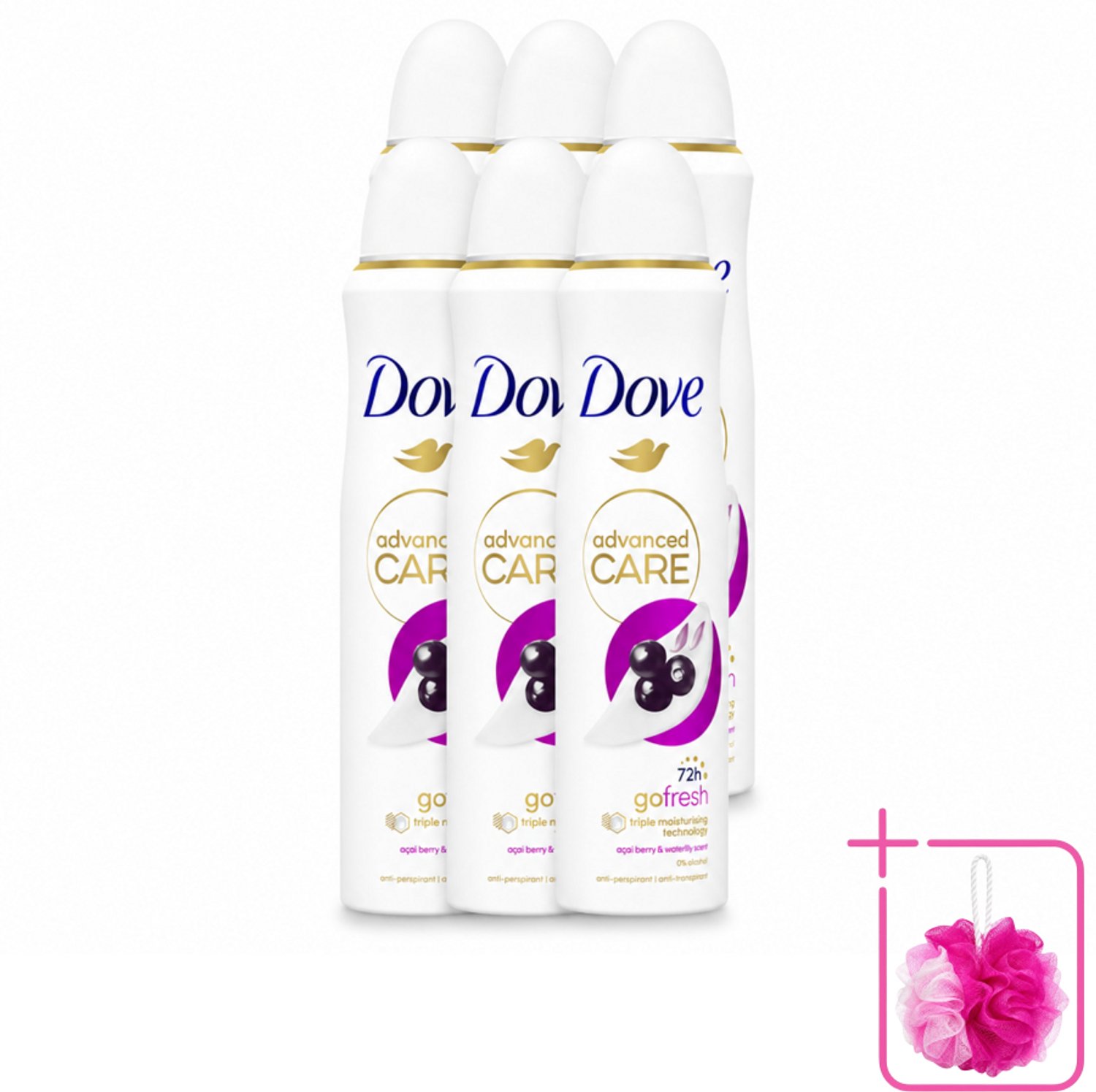 6 x Dove – Deodorant Spray – Acai Berry & Waterlily – 150 ml - Bulkverpakking - Anti-transpirant - Deodorant spray