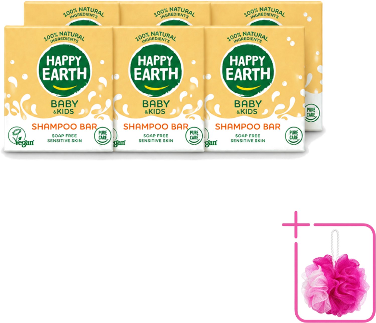 6 x Happy Earth – Shampoo Bar – 100% Natuurlijk Baby & Kids – 50 g - Bulkverpakking - Baby haar verzorging - Douchemop - Kind haar shampoo