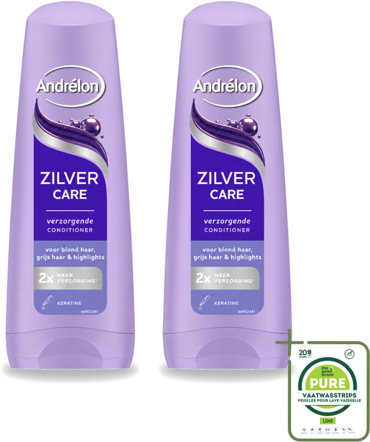 2 x Andrélon – Conditioner – Zilver Care – 200 ml - Grootverpakking - Vaatwasstrips - Blond Haar Verzorging - Grijs Haar Verzorging - Gehighlight Haar - Keratine Conditioner - Haar Herstel