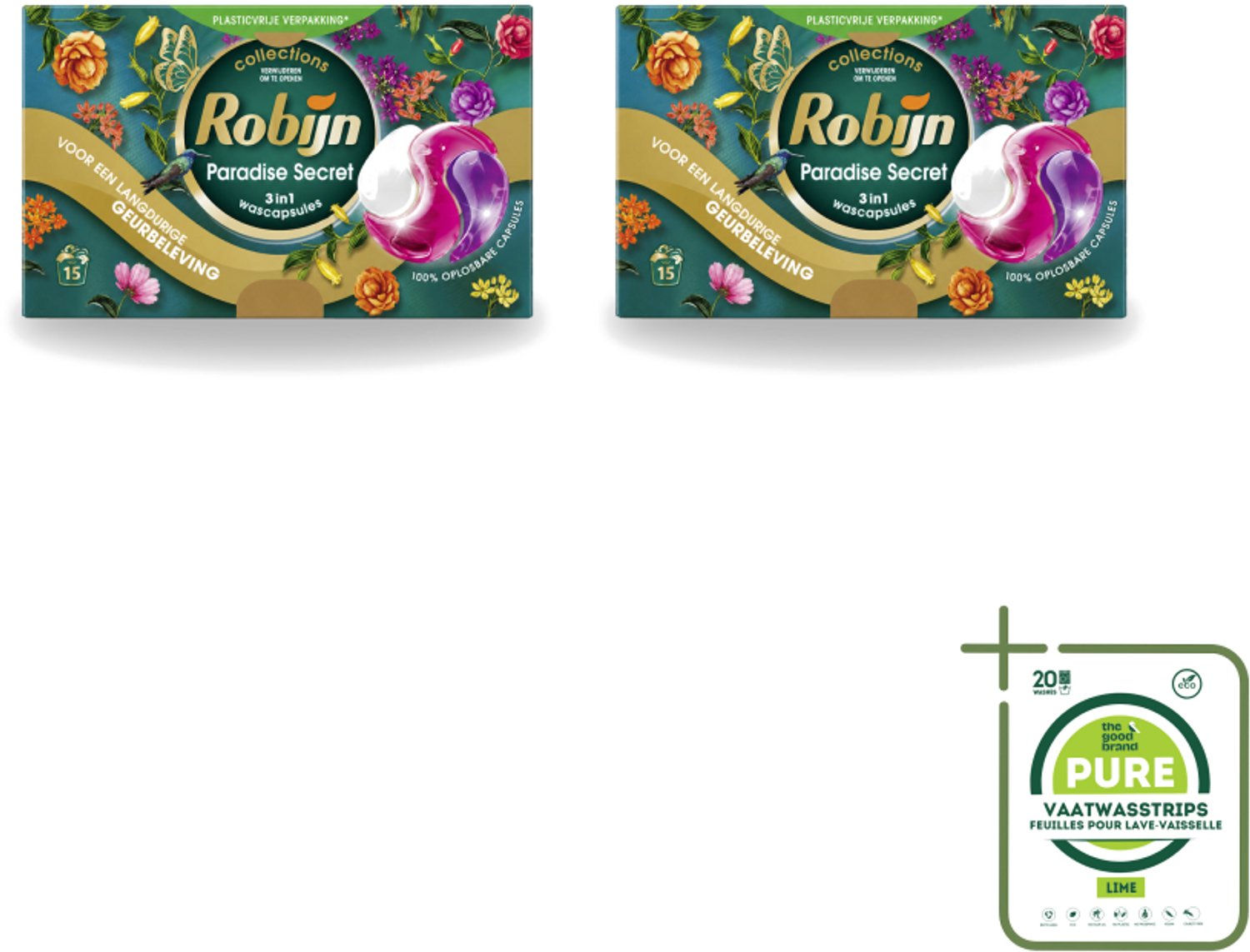 2 x Robijn – 3-in-1 Wascapsules – Paradise Secret - 15 Capsules - Grootverpakking - Vaatwasstrips - Wascapsules - Kleurbescherming - Wasgeur - 3-in-1 - Wasbeurt