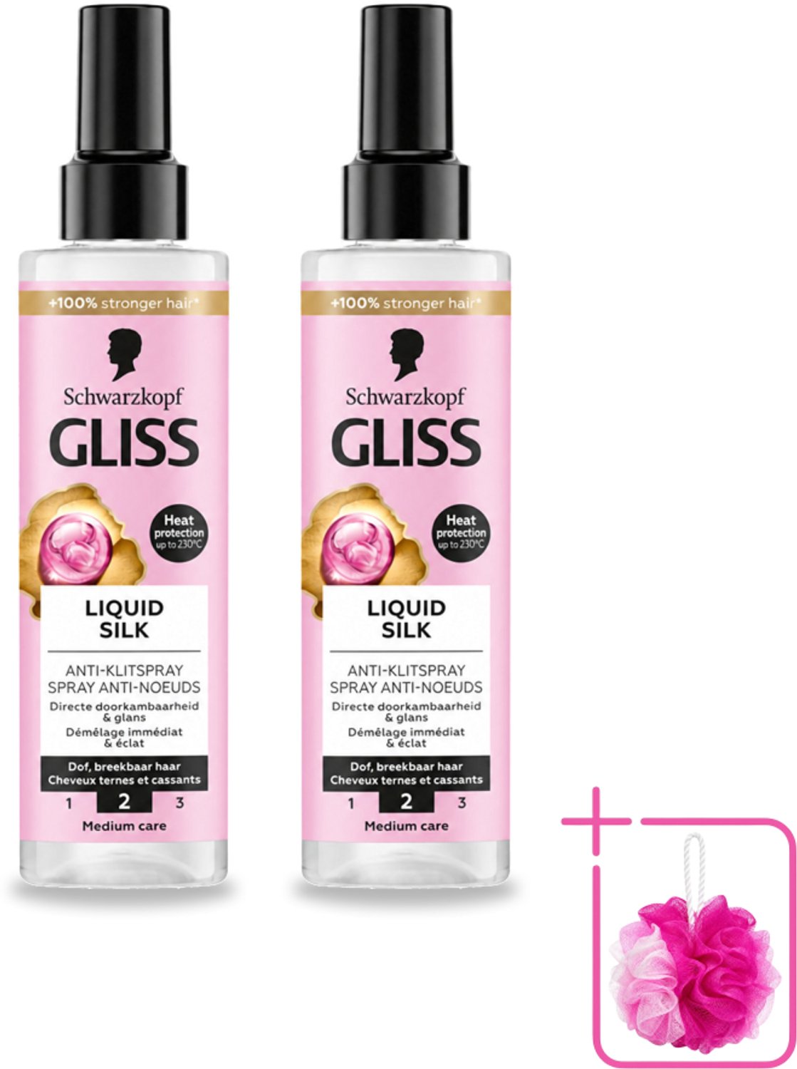2 x Gliss - Anti-Klit Spray Liquid Silk Gloss voor Glanzend en Klitvrij Haar - 200 ml - Bulkverpakking - Ontwarren haar - Douchemop - Glansspray