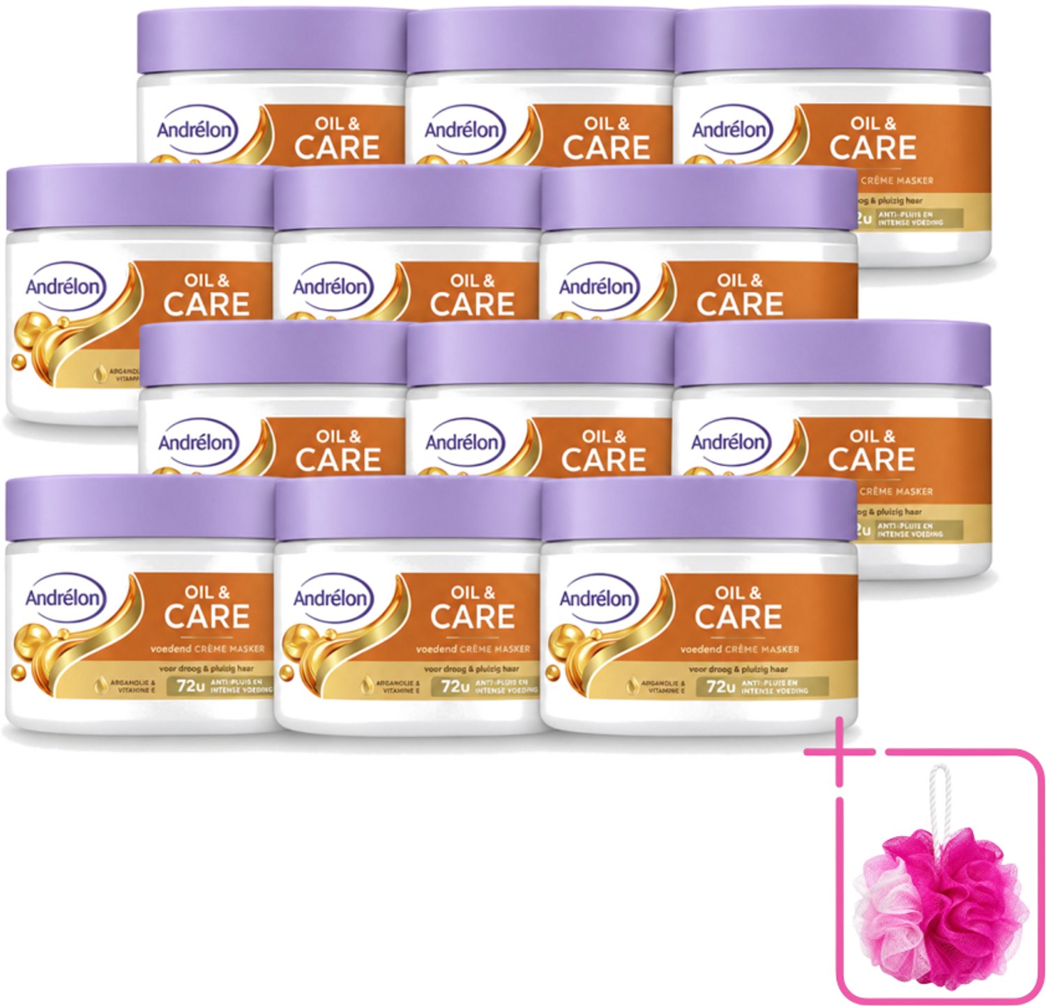 12 x Andrélon – Crème Haarmasker – Oil & Care – 300 ml - Bulkverpakking - Haarmasker - Douchemop - Droog haar
