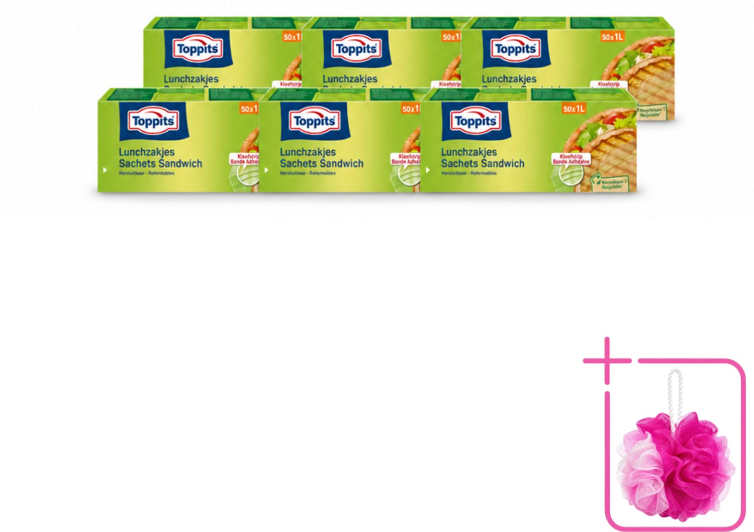 6 x Toppits – Lunchzakjes – Hersluitbaar – 1 Liter – 50 Zakjes - Bulkverpakking - Sandwichzakjes - Douchemop - Lunchzakjes