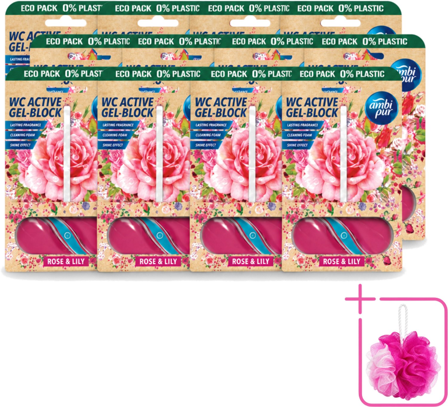 12 x Ambi Pur – Toiletblok – Roos & Lelie – 45 g - Bulkverpakking - Toiletblok roos en lelie - Douchemop - Frisse geur toilet