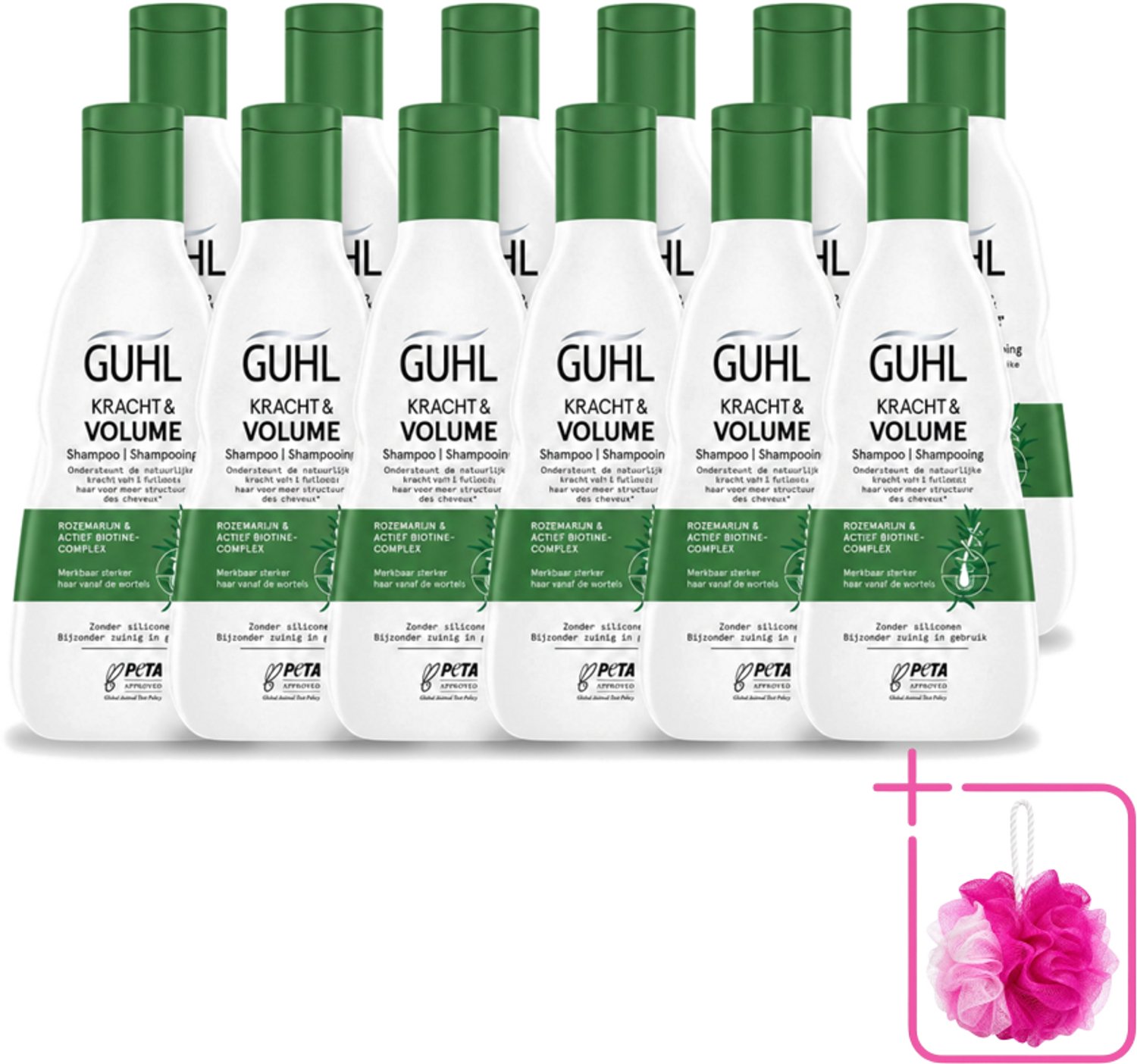 12 x Guhl – Shampoo – Kracht & Volume – 250 ml - Bulkverpakking - Krachtige shampoo - Douchemop - Volume shampoo
