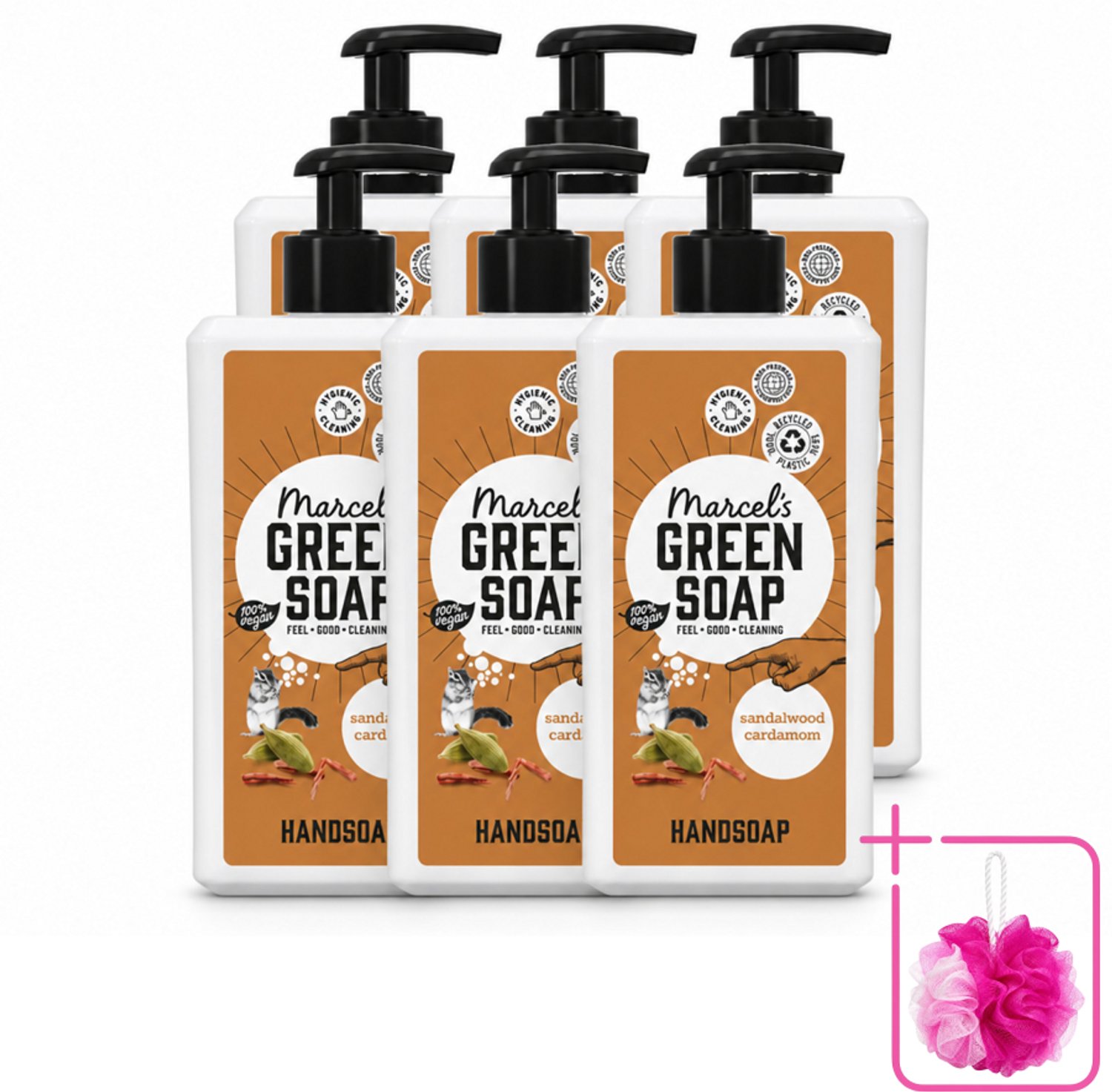 6 x Marcel's Green Soap - Handzeep - Sandelhout & Kardemom - Voor dagelijks gebruik - 500 ml - Bulkverpakking - Handzeep - Douchemop - Natuurlijke handzeep
