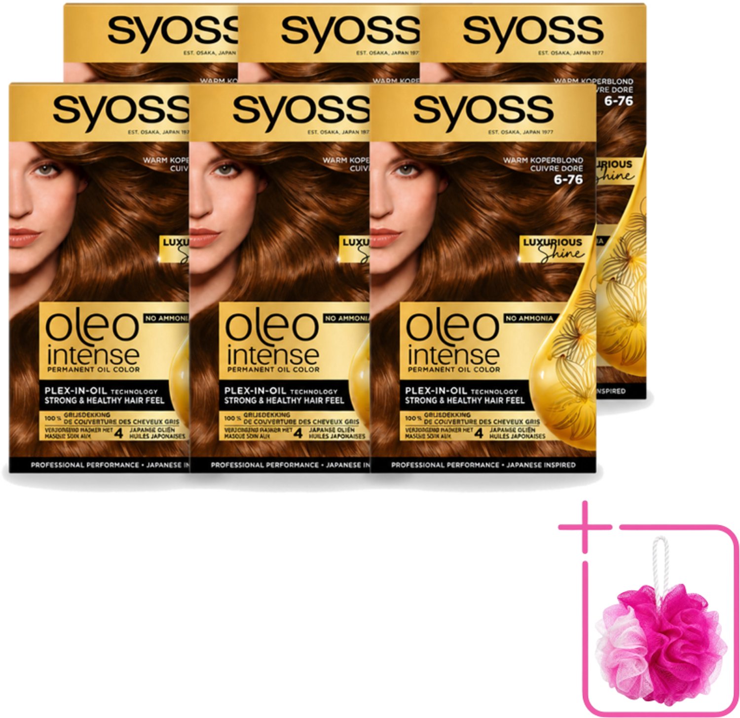 6 x SYOSS - Oleo Intense 6-76 - Haarverf - Permanente Haarkleuring - Warm Koperblond - Langdurige Kleur - Bulkverpakking - Haarkleur - Douchemop - Haarkleuring