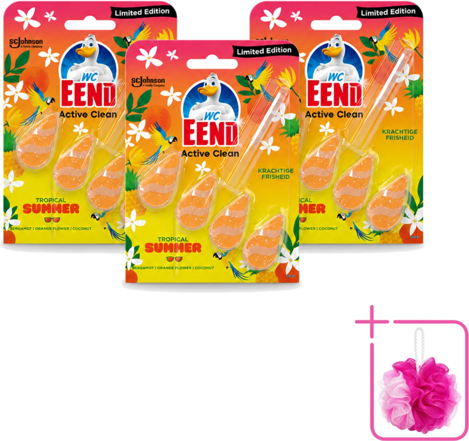 3 x WC Eend - Active Clean Tropical Summer - Toiletblok - Zomerse Frisheid - 38 gr - Bulkverpakking - WC Eend - Douchemop - Toiletblok