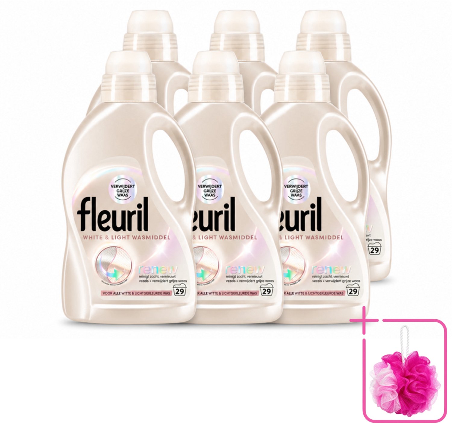 6 x Fleuril - Wasmiddel - White & Light Wasmiddel - Witte & Lichte Was - 29 wasbeurten - Bulkverpakking - Wit wasmiddel - Douchemop - Licht wasmiddel
