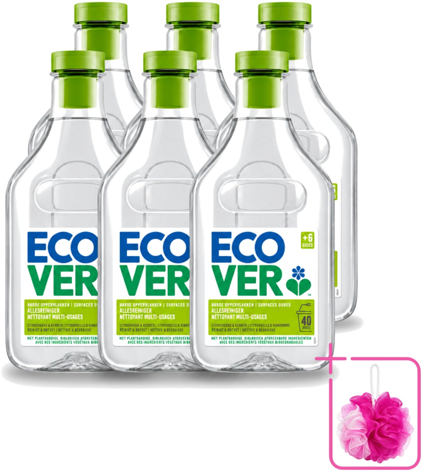 6 x Ecover - Allesreiniger - Citroengras & Gember - 1 liter - Bulkverpakking - Allesreiniger - Douchemop - Citroengras