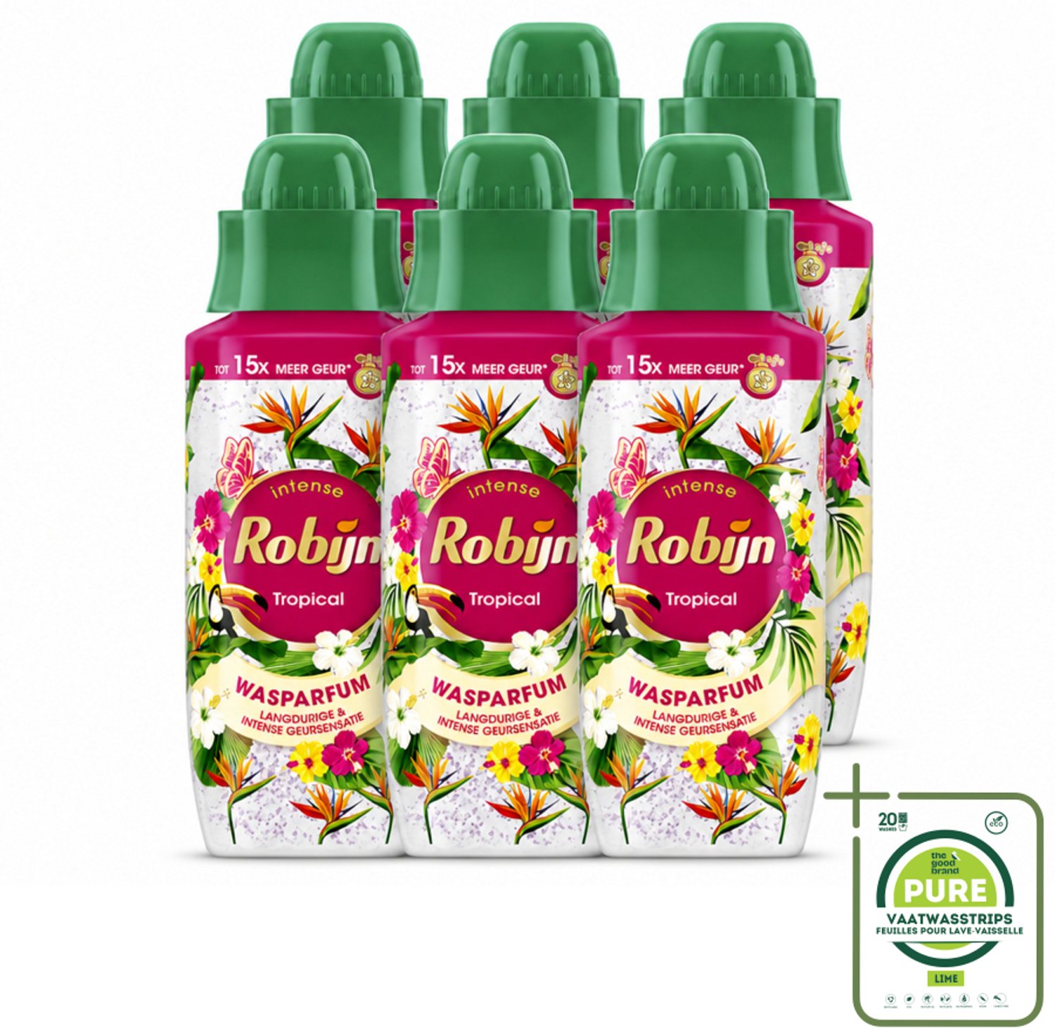 6 x Robijn – Wasparfum – Tropical – 342 ml - Grootverpakking - Vaatwasstrips - Wasparfum - Tropisch - Geur - Wasmiddel - Wasparfum Tropisch