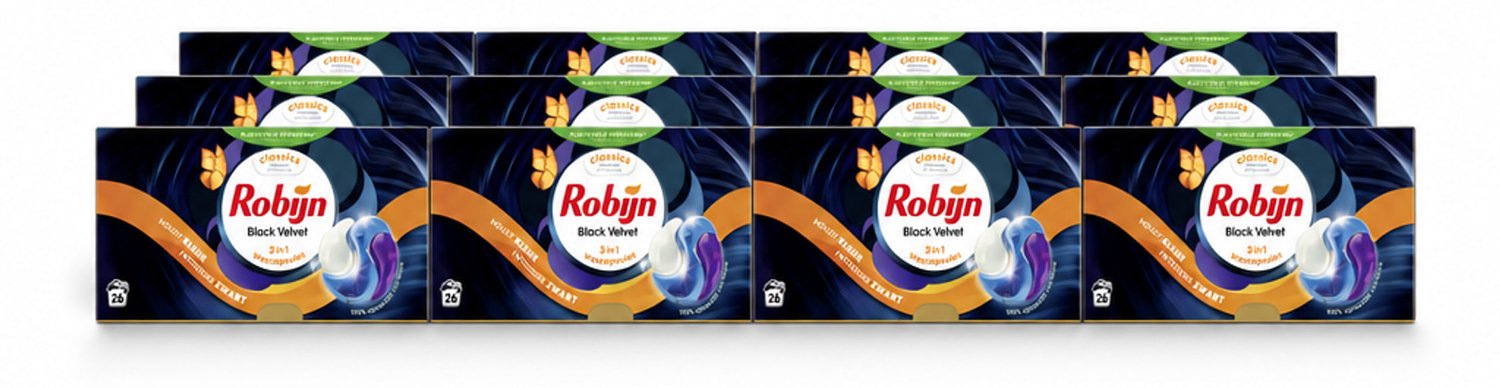 12 x Robijn – 3-in-1 Wascapsules – Black Velvet - 26 Capsules - Voordeelverpakking - 12 stuks