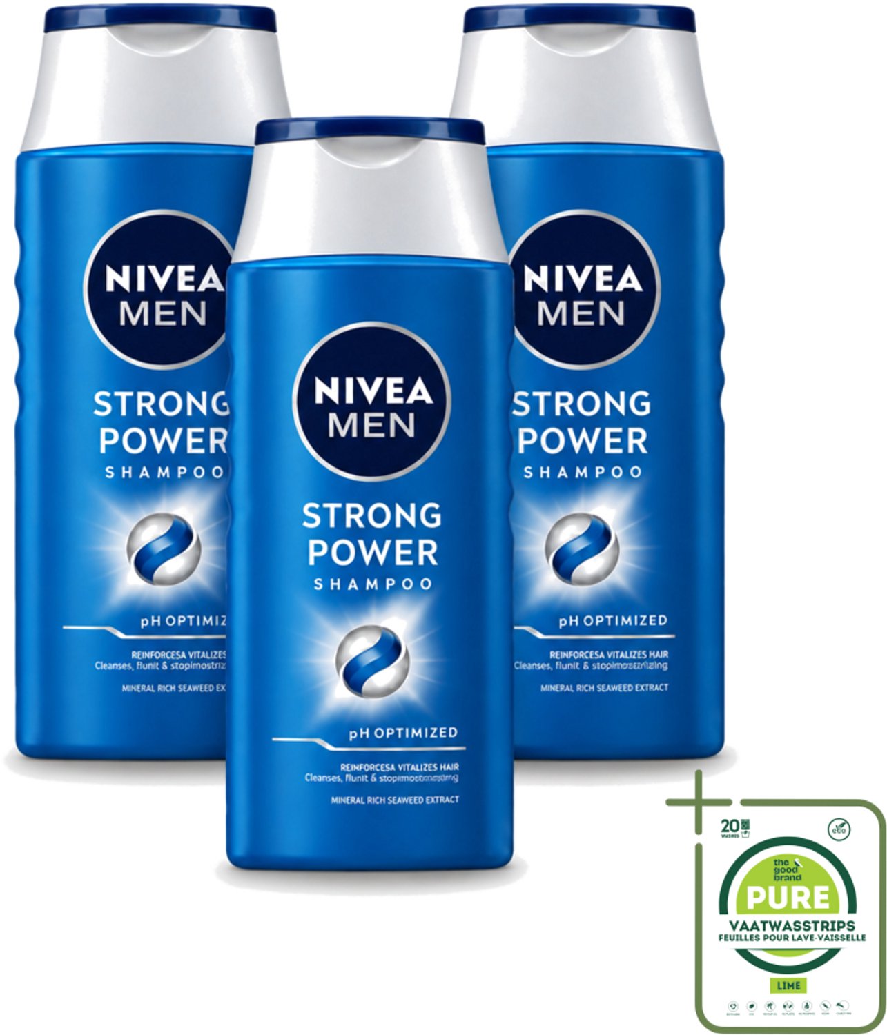 3 x NIVEA MEN – Shampoo – Strong Power – 250 ml - Grootverpakking - Vaatwasstrips - Sterker Haar - Vol Haar - Krachtig Haar - Zichtbaar Sterker - Volume Haar