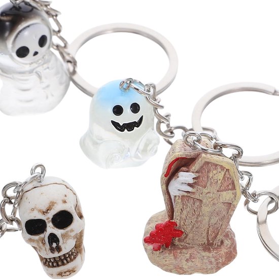 5 stuks schedel sleutelhanger Halloween horror sleutelhangers grappige spook en schedel sleutelhanger hangers voor jongens meisjes portemonnees rugzak accessoires Halloween thema feest gunsten — afbeelding 2
