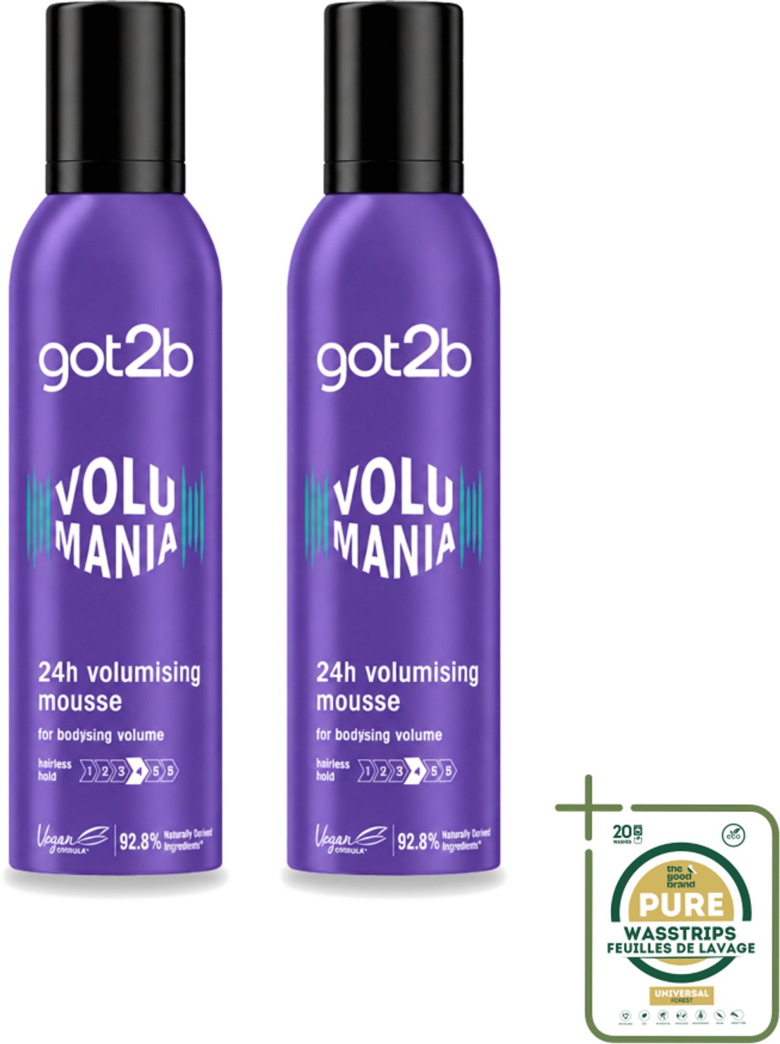 2 x Got2B - Volumemousse - Volumania 24H - 250 ml - Haar Volume - Haarspray - Haarmousse - Vegan Haarproduct - Natuurlijke Ingrediënten