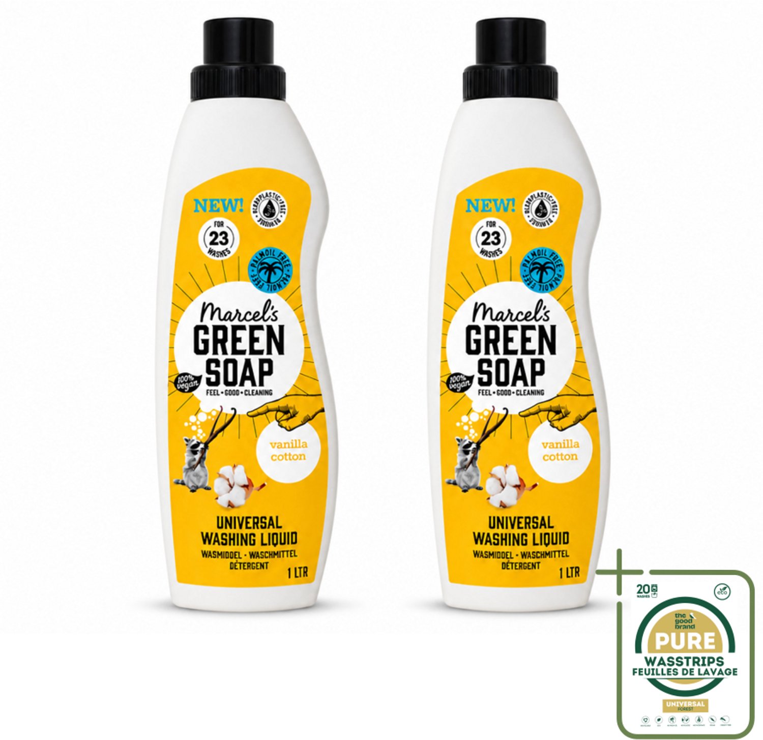 2 x Marcel's Green Soap - Vloeibaar Wasmiddel - Katoen & Vanille - Effectief & natuurlijk - 23 Wasbeurten - 1 Liter - Wasmiddel Katoen En Vanille - Natuurlijk Wasmiddel - Milieuvriendelijk Wasmiddel - Zeep Wasmiddel - Wasmiddel Voor Kleding