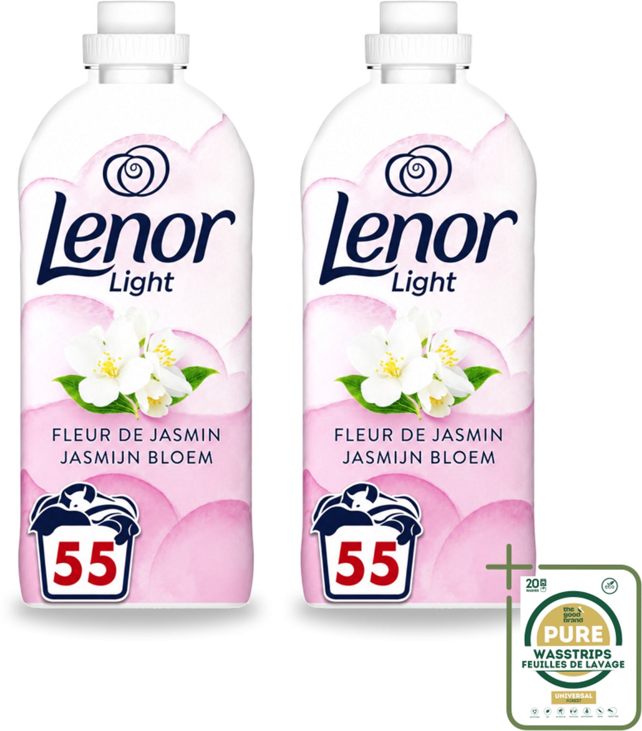 2 x Lenor Light - Wasverzachter - Jasmijnbloem - Fris & Zacht - 55 Wasbeurten - Wasstrips - Wasverzachter - Jasmijn - Frisheid - Wasverzachter Jasmijn - Wasverzachter Voor Kleding
