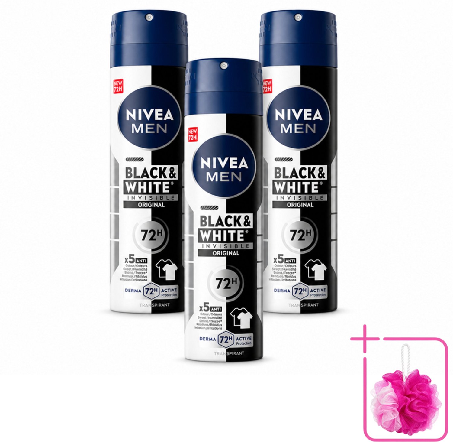 3 x NIVEA MEN – Deodorant spray – Invisible for Black & White – 150 ml - Bulkverpakking - Zweetvermindering - Geurvermindering