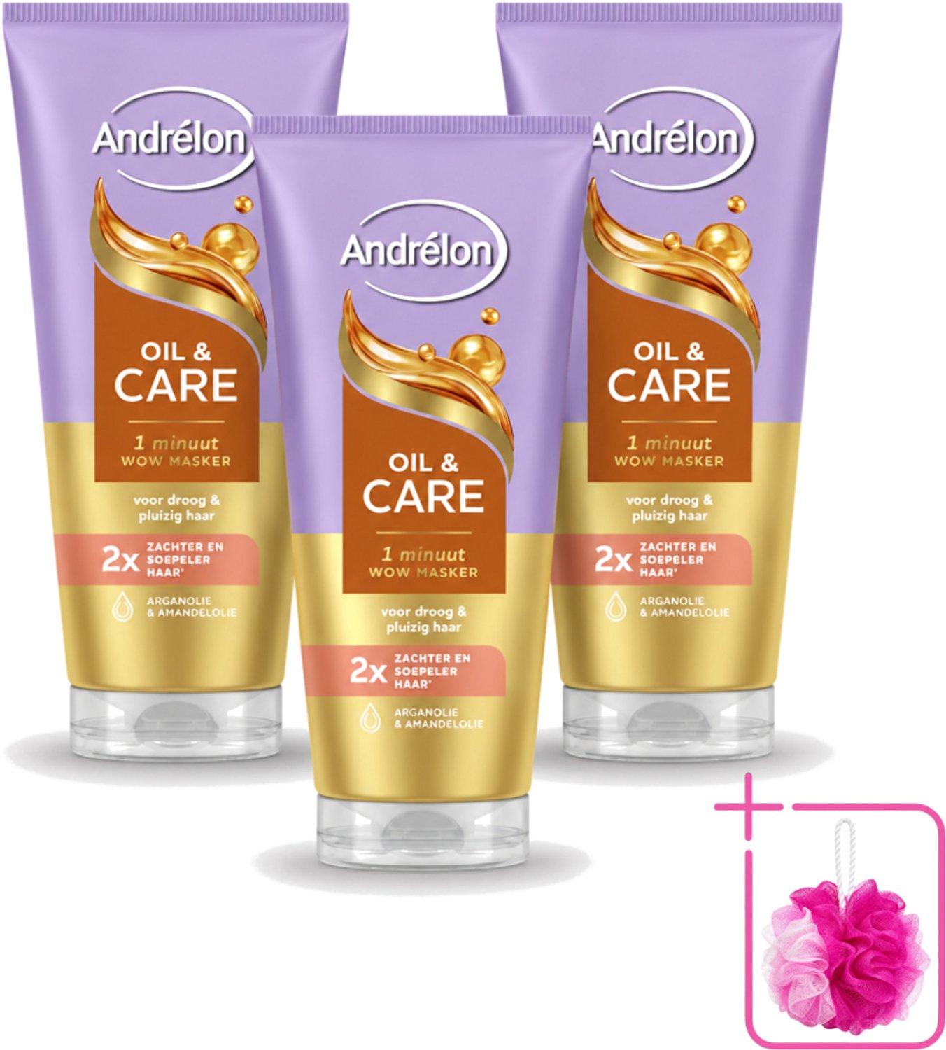 3 x Andrélon – Haarmasker WOW – Oil & Care – 180 ml - Bulkverpakking - Haarmasker - Douchemop - Haar verzorging