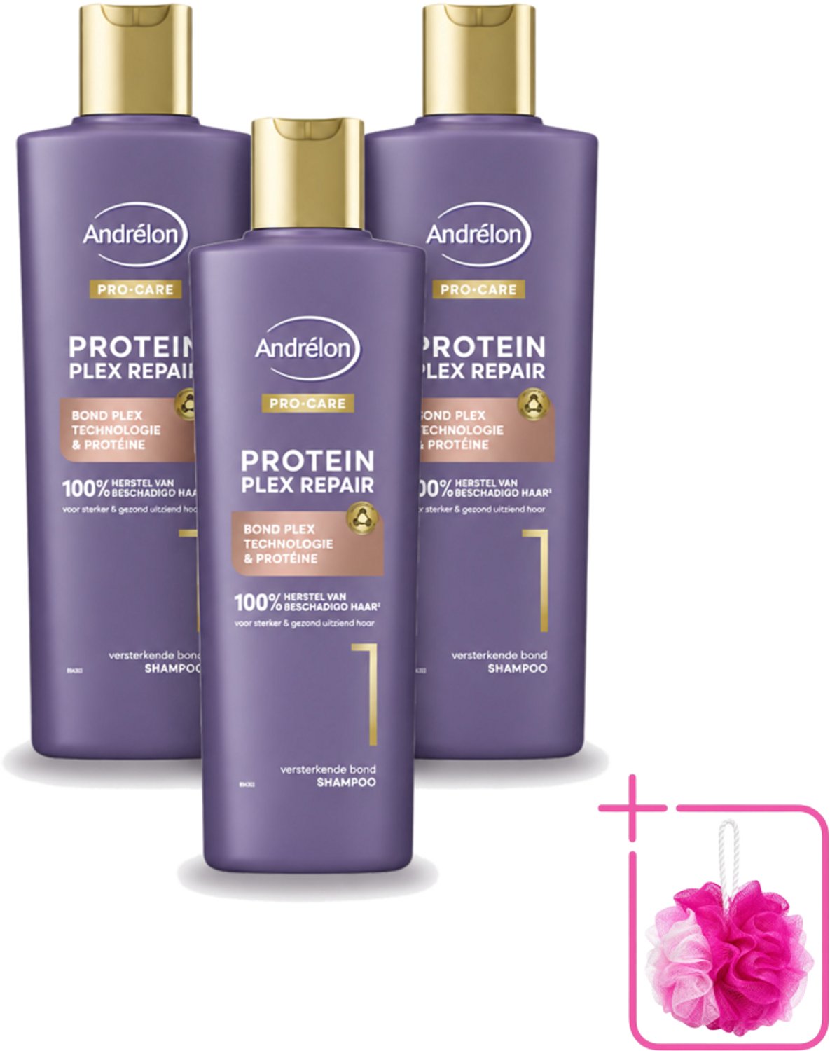 3 x Andrélon – Shampoo – Pro Care Protein Plex Repair – 250 ml - Bulkverpakking - Herstel haar - Douchemop - Beschadigd haar