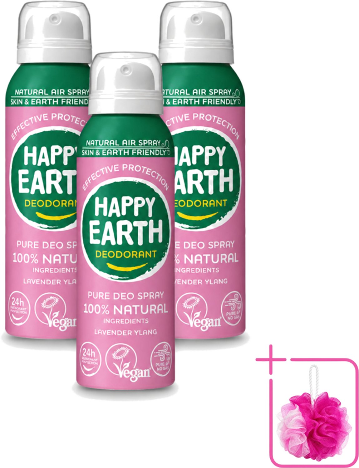 3 x Happy Earth – Deodorant Spray – 100% Natuurlijk Lavender Ylang – 100 ml - Bulkverpakking - Natuurlijke deodorant spray - Luchtdeodorant