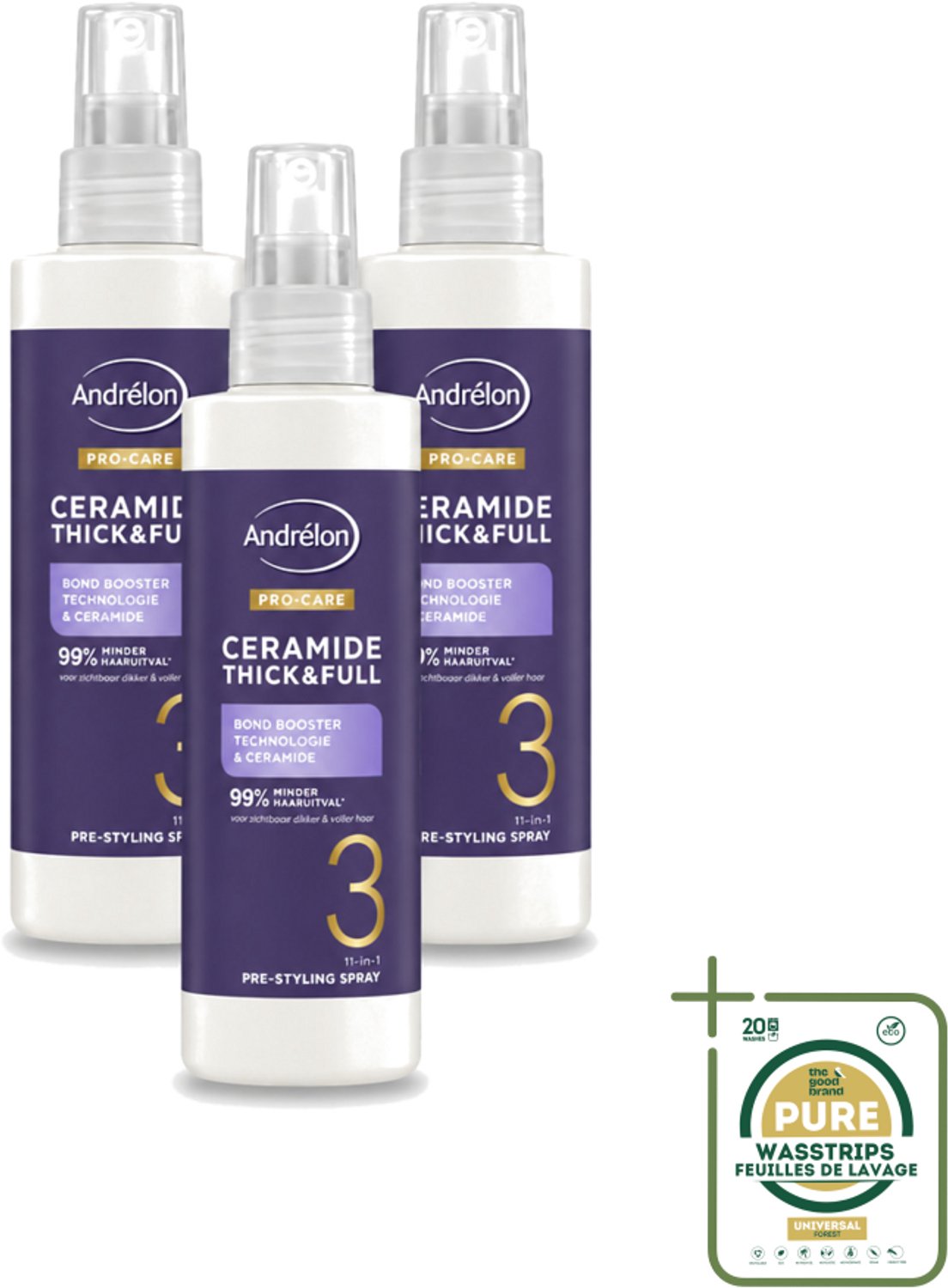 3 x Andrélon – Leave-In Spray – Pro Care Ceramide Thick & Full – 200 ml - Wasstrips - Haarspray - Haarverzorging - Haarversterken - Haarbescherming - Haarverdikken